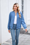 Solid-Color Round-Neck Zipper Loose Jacket