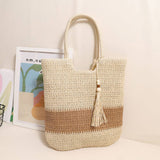 CASUAL WOVEN TWO COLOR BEACH BAG WOVEN BAG_CWAB1861