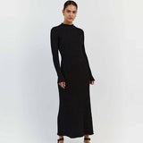 Solid Color Crew Neck Pit Stripe Slimming Dress