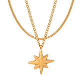 EIGHT POINTED STAR PENDANT DOUBLE LAYERED NECKLACE_CWAJE1087