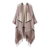 FRINGED SHAWL PLAID SCARF FAUX CASHMERE SLIT CAPE_CWASC2258