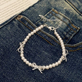 HIGH END RETRO PEARL BOW NECKLACE BRACELET SET_CWAJE3060