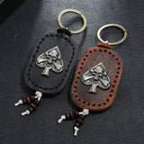 DOUBLE SIDED SKULL VINTAGE LEATHER KEYCHAIN_CWMM5023