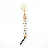 SILICONE BEAD KEYCHAIN WITH LETTER AND WOODEN DISC_CWAB5106