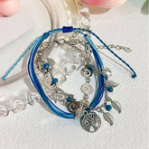 BOHO TASSEL ANKLET SET TREE OF LIFE LEAF CHARMS_CWMM6355