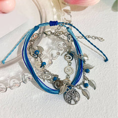 BOHO TASSEL ANKLET SET TREE OF LIFE LEAF CHARMS_CWMM6355