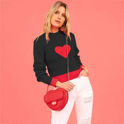 Women¡¯S Color Block Heart Turtleneck Knitsweater_Cwoswl07186