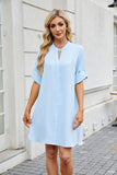 Solid Color Mid-Sleeve Button-Down Shirt Dress