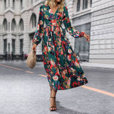 Waist Print Long-Sleeved Haute Couture Dress