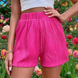 Solid-Color High-Waisted Textured Casual Shorts