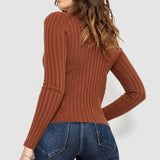 Wide-Striped Solid-Color Long-Sleeved Top