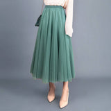 HIGH WAIST TULLE A LINE PLEATED MIDI SKIRT_CWBMS0378