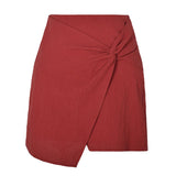 HIGH WAIST COTTON AND LINEN TWISTED SKIRT_CWBSS0401