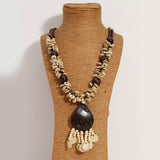 Vintage Wooden Bead Coconut Shell Necklace_Cwmm4430