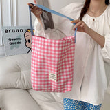 Cwab3908_Contrast Check Canvas Shoulder Tote Bag
