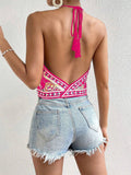 Vacation-Style Printed Knotted Halter Top