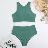 HIGH WAIST BIKINI SET SOLID COLOR SWIMSUIT_CWMW0191