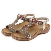BOHEMIAN RHINESTONE FLAT BOTTOMED BEACH SANDALS_CWSHS0539