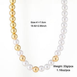 Womens All-Match Metal Pearl Elastic Necklace