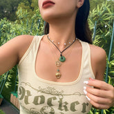 NEW DEVIL BLUE EYES VINTAGE BEADED NECKLACE_CWMM3150