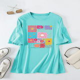 Womens Loose Fit Tee With Colorful Flowers_Cwtts1466