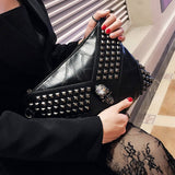 SKULL RIVET LARGE CAPACITY CLIP BAG CLUTCH BAG_CWAB1470