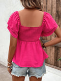 Solid-Color Cable-Lined Puffed-Sleeve T-Shirt