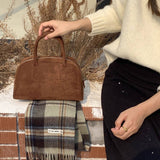 FASHION SIMPLE BROWN SUEDE BOSTON BAG HANDBAG_CWAB4114