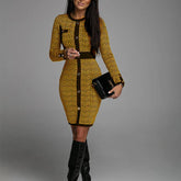 Vintage Slim Color Cardigan Print Dress