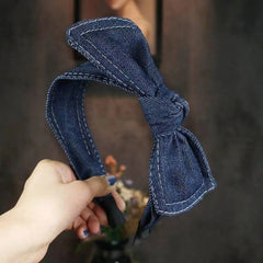 Women Denim Wide-Brimmed Bow Headband_Cwaha1693