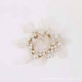 ELEGANT LACE PEARL HAIR TIE BUN PONYTAIL BAND_CWAHA6875