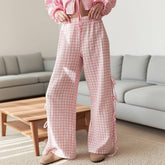 Stretched-Waist Checkered Printed Tie Long Pants