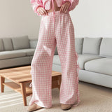 Stretched-Waist Checkered Printed Tie Long Pants