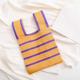 STRIPE PRINT CROCHET TOTE BAG MINI CLUTCH PURSE_CWAB0881