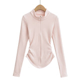 Velvet Stand Collar Zipper Solid Color Base Shirt