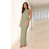 Solid Satin Sexy Backless Long Halter Gown Dress