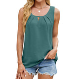 Solid Color V-Neck Sleeveless Pleated Chiffon