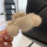 REAL MINK FUR HAIR CLAW CLIP FOR WINTER HAIRSTYLES_CWAHA3321