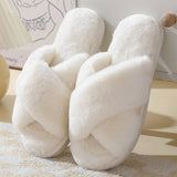 CROSS STYLE FAUX RABBIT FUR SLIPPERS FOR WOMEN_CWSHS0283