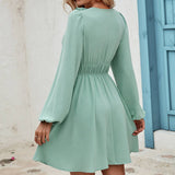 Textured Waistline V-Neck Dress