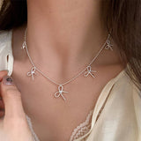 Womens Temperament Metal Bow Tassel Necklace