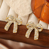 Titanium Steel Bow Earrings Inlaid With Rhinestones_Cwmm3605