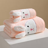 EMBROIDERED RABBIT CORAL FLEECE TOWEL_CWMM2324