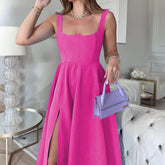 Square-Neck Dress With Slit