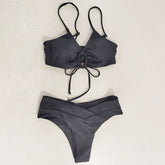 Tied Bow Bikini Set-Solid Color Sexy Swimsuit_Cwmw0189