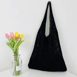 Cwab4575_Solid Knit Hollow Woven Shoulder Tote Bag