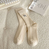 BOW EMBROIDERED CREW SOCKS CUTE STYLISH FOR WOMEN_CWMS0949