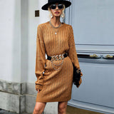 Solid Color Casual Twisted Long Sweater Dress