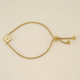 Cwaje1959_Adjustable Four Leaf Clover Letter Shell Bracelet