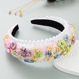 PASTORAL SPONGE PEARL FABRIC WOVEN FLOWER HEADBAND_CWAHA2115
